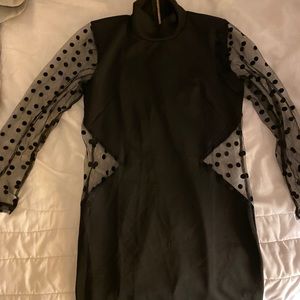 Polka dot mesh sheer dress zip up back